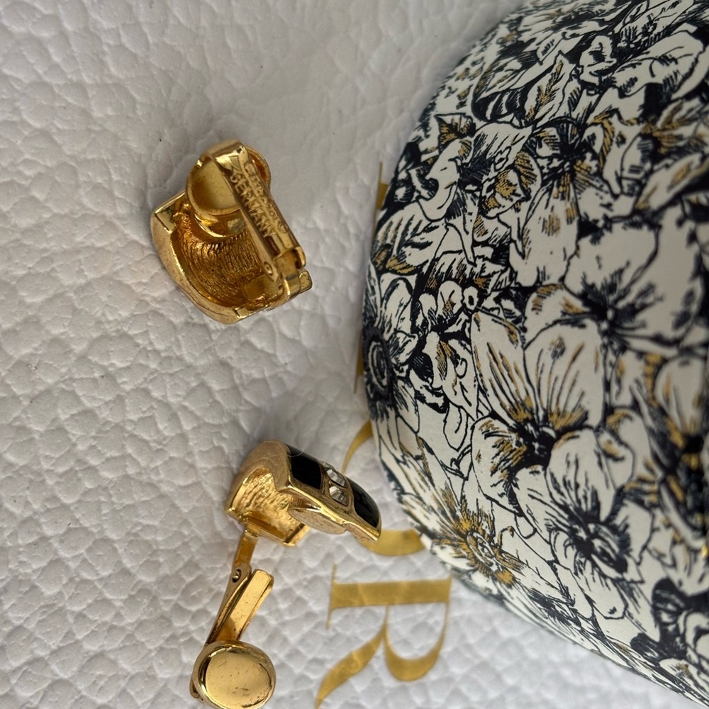 DIOR Gold Plated Black Enamel Clip On Earrings by Christian Dior Authentic. - Picture 7 of 7